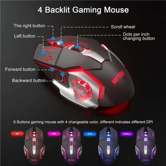 RGB Rainbow Gaming Keyboard and Mouse Combo, Compact 87 Keys Backlit Keyboard - Picture 6 of 6